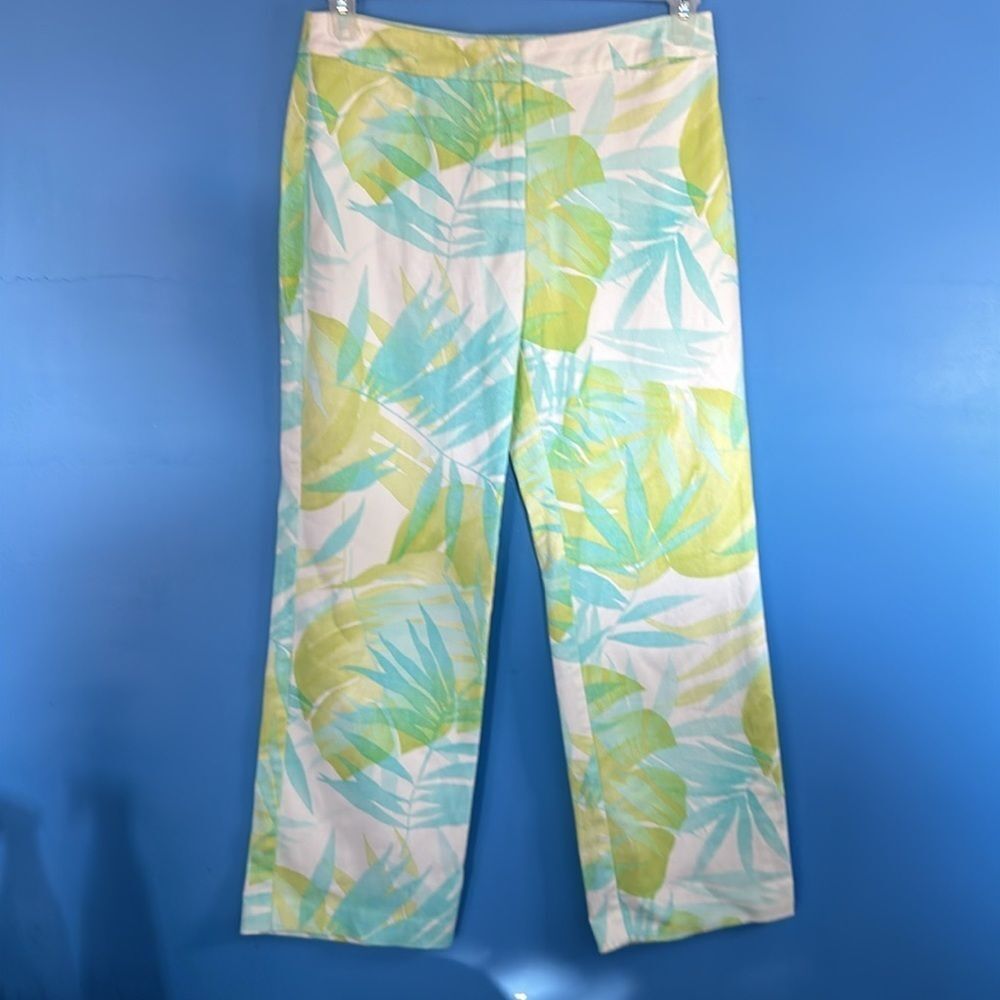 Talbots Women's Petite Pants Blue Green Pale Floral Pattern Size 10 Stretch